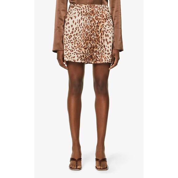 Reformation Benson Leopard Silk Mini Pencil Straight Skirt Brown Women's Size 2 - Picture 4 of 9